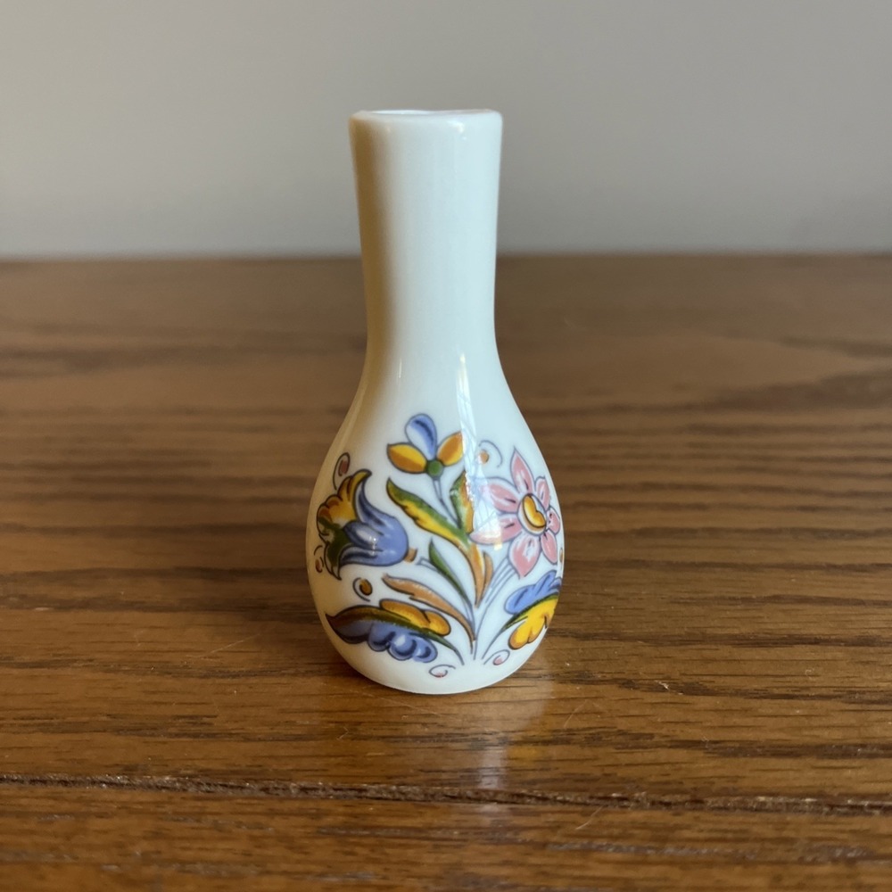 Vintage Miniature Vase Floral 2.75" Tall Pink Yellow Floral Cottage‎ Shabby Chic